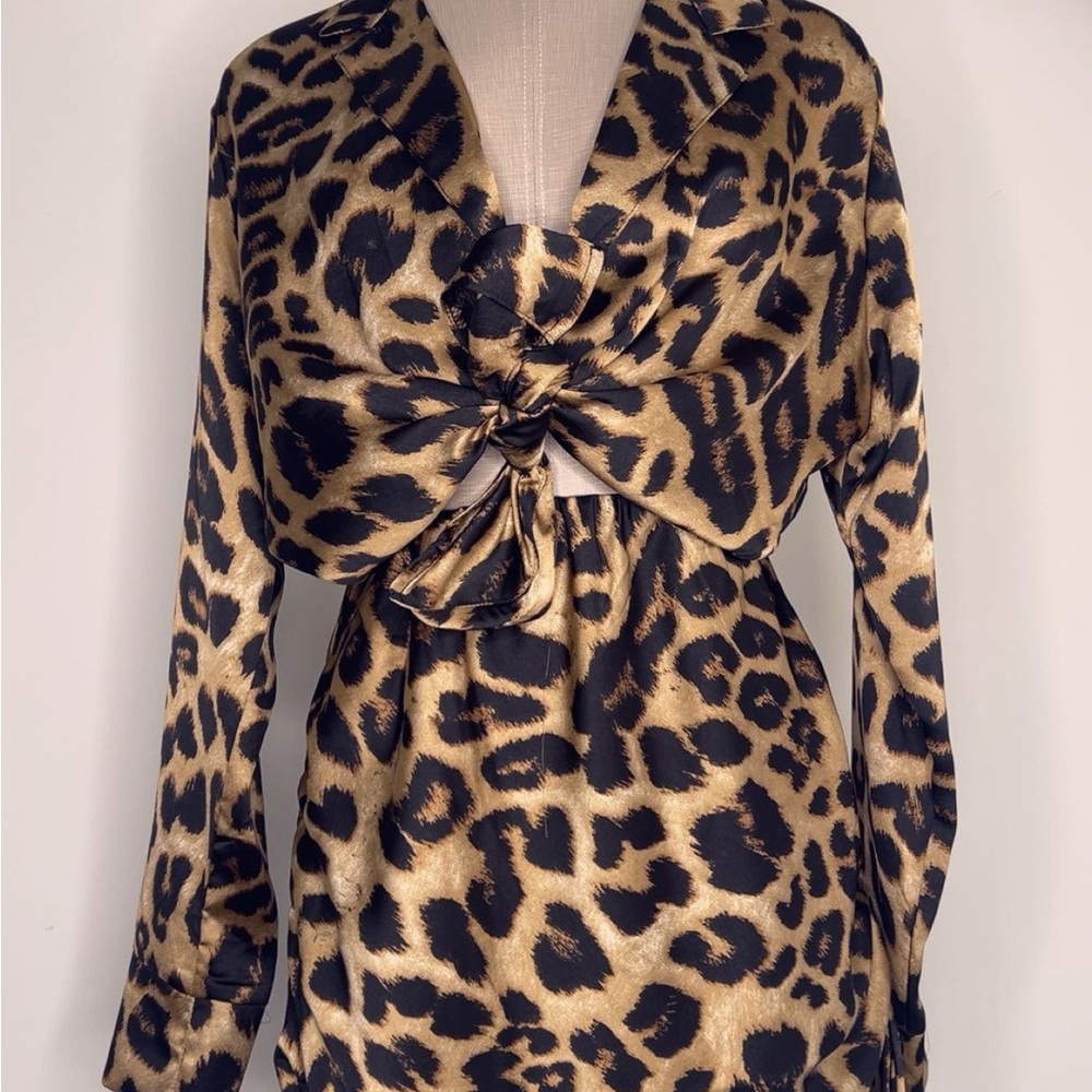 Satin Leopard 2piece skirt set